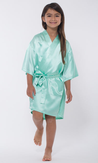 Mint Green Satin Kimono Kid's Robe