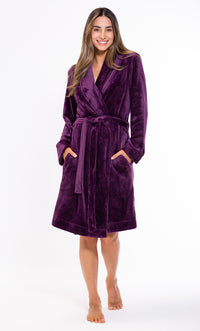 Super Soft Purple Lightweight Plush Shawl Short Women's Robe